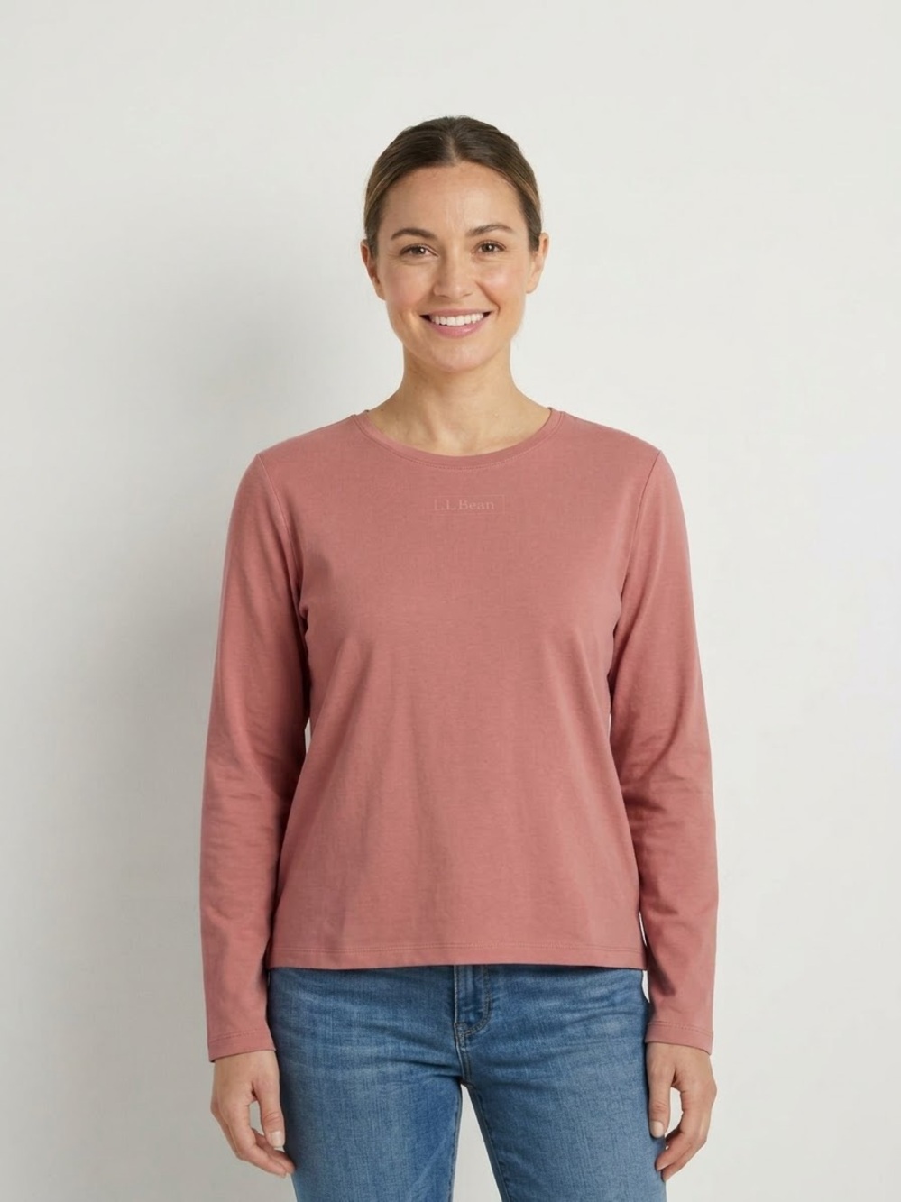 L.L. Bean Mauve Pink Long Sleeve Crewneck Tee L PET (Large Petite) 100% Cotton
